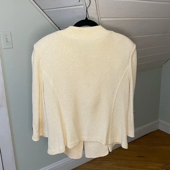 St John Collection Knit Yellow 3/4 Sleeve Blazer Zipper Closure Size 12
